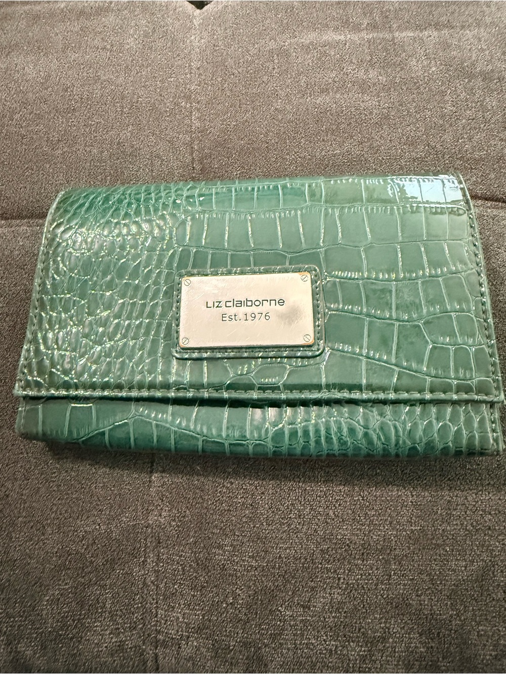 Liz Claiborne Emerald Green Croc-Embossed Clutch